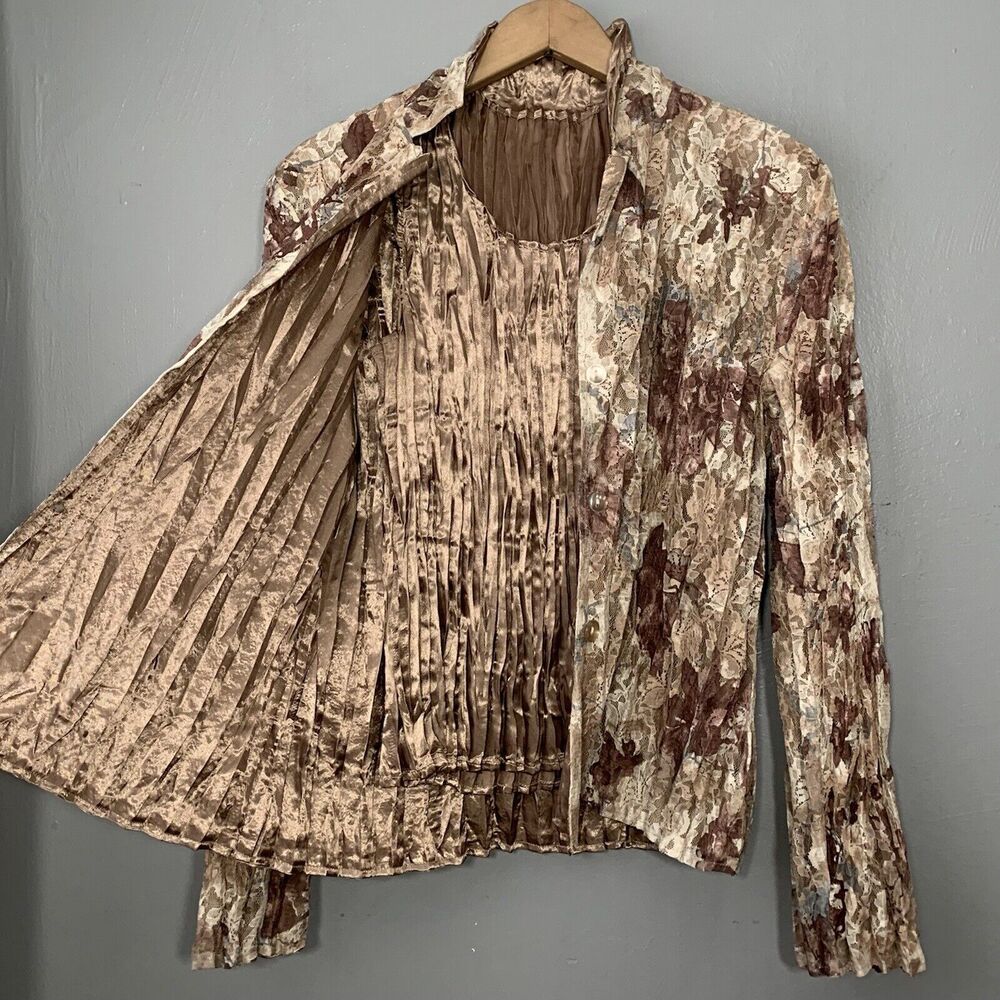 Pleated Satin Lace Top Size Small Boho Fairy Grunge Romantic Blouse Jacket Set